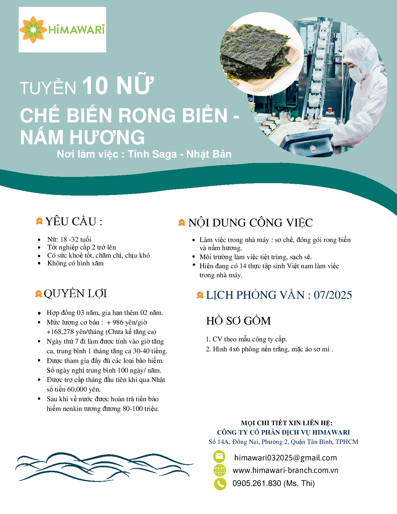 0001 TUYỂN 10 NỮ THỰC TẬP SINH NGÀNH CHẾ BIẾN THỰC PHẨM